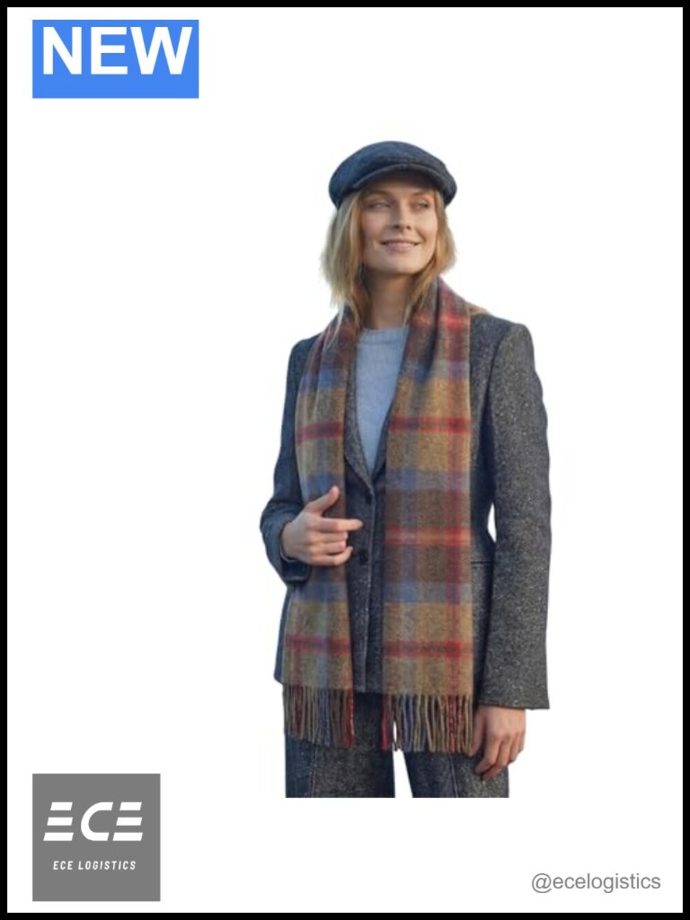 100% Lambswool Tartan Scarf 12x71in Fringe Irish Made